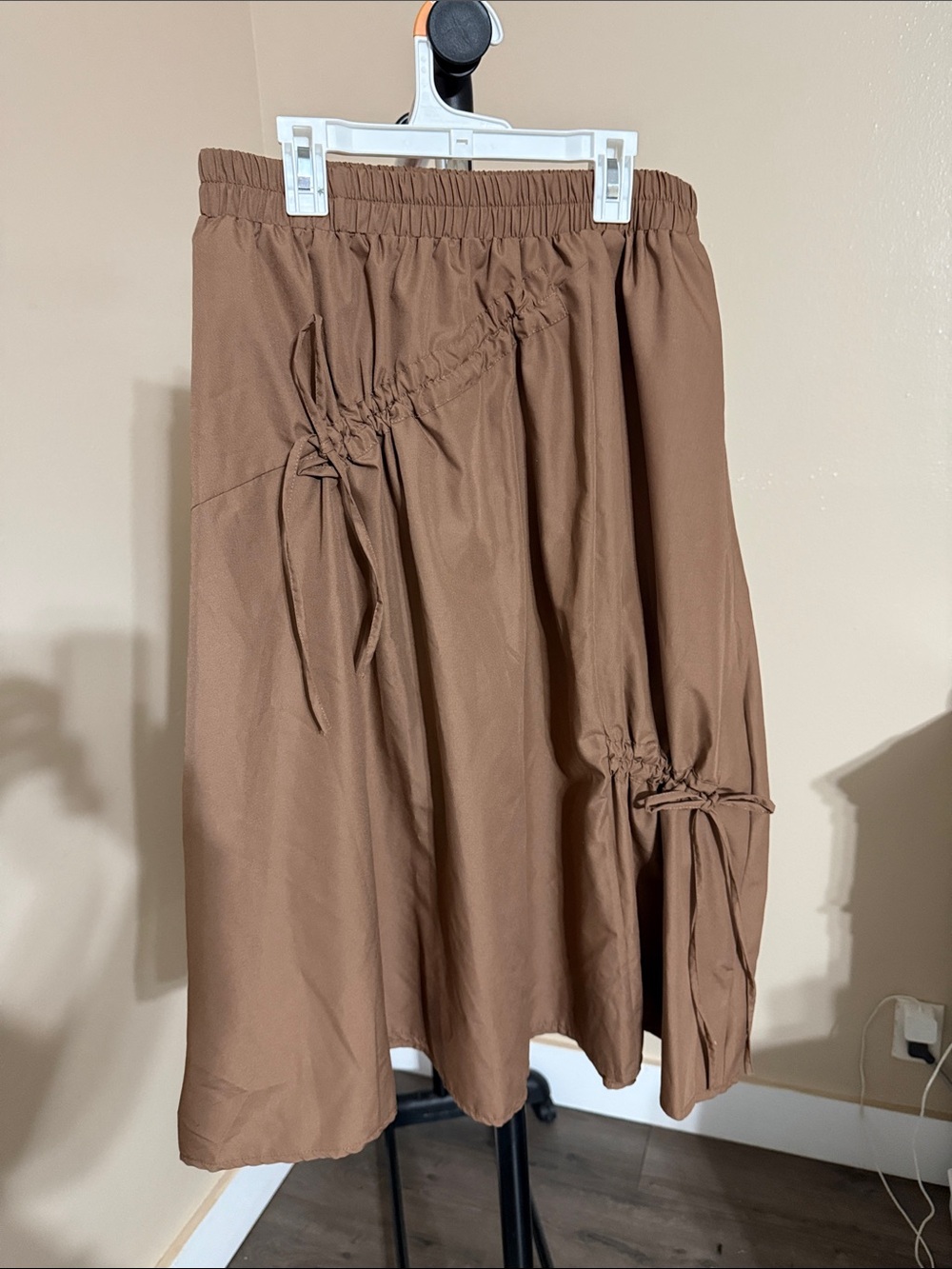 SHEIN Brown A-Line Midi Skirt with Gathered Drawstrings